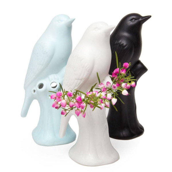 Porcelain Bird Flower Vase: Matte White