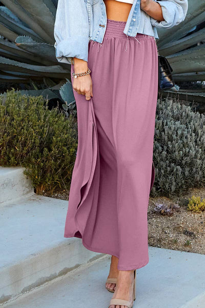 SMOCKING WAIST MAXI SKIRT WITH SIDE POCKET