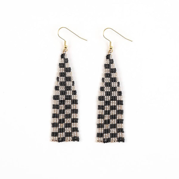 Delica Checkerboard Fringe Earrings