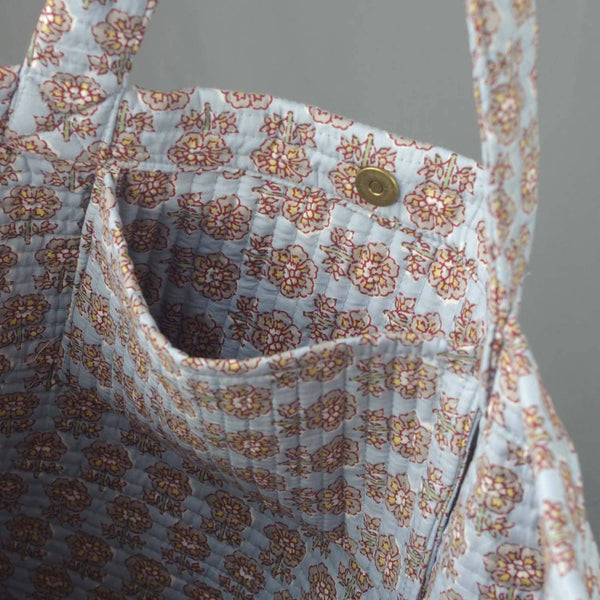 Cotton Quilted Large TOTE Grey Small Floral