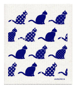 Swedish Dishcloth - Cats - Blue