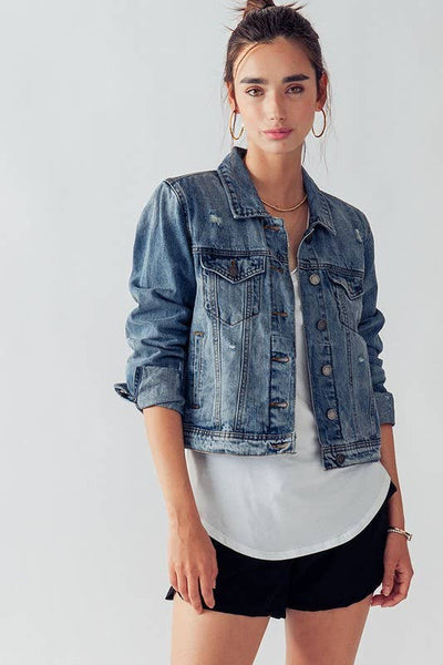 VINTAGE WASHED CROP DENIM TRUCKER JACKET