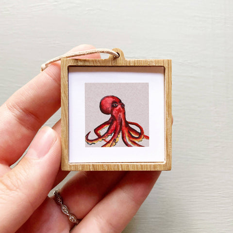 Mini 1" Octopus Animal Tiny Watercolor Painting Art Print