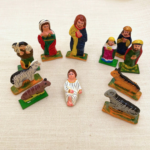 Retablo Style Nativity on Base, 11 pieces, Peru