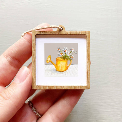 Mini 1" Daisy Watering Can Watercolor Print