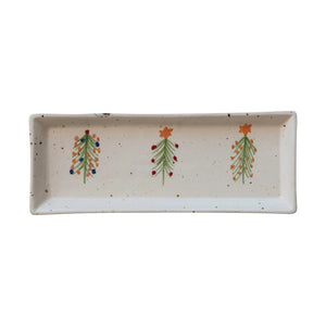 Hand-Painted Stoneware Platter w/ Christmas Trees