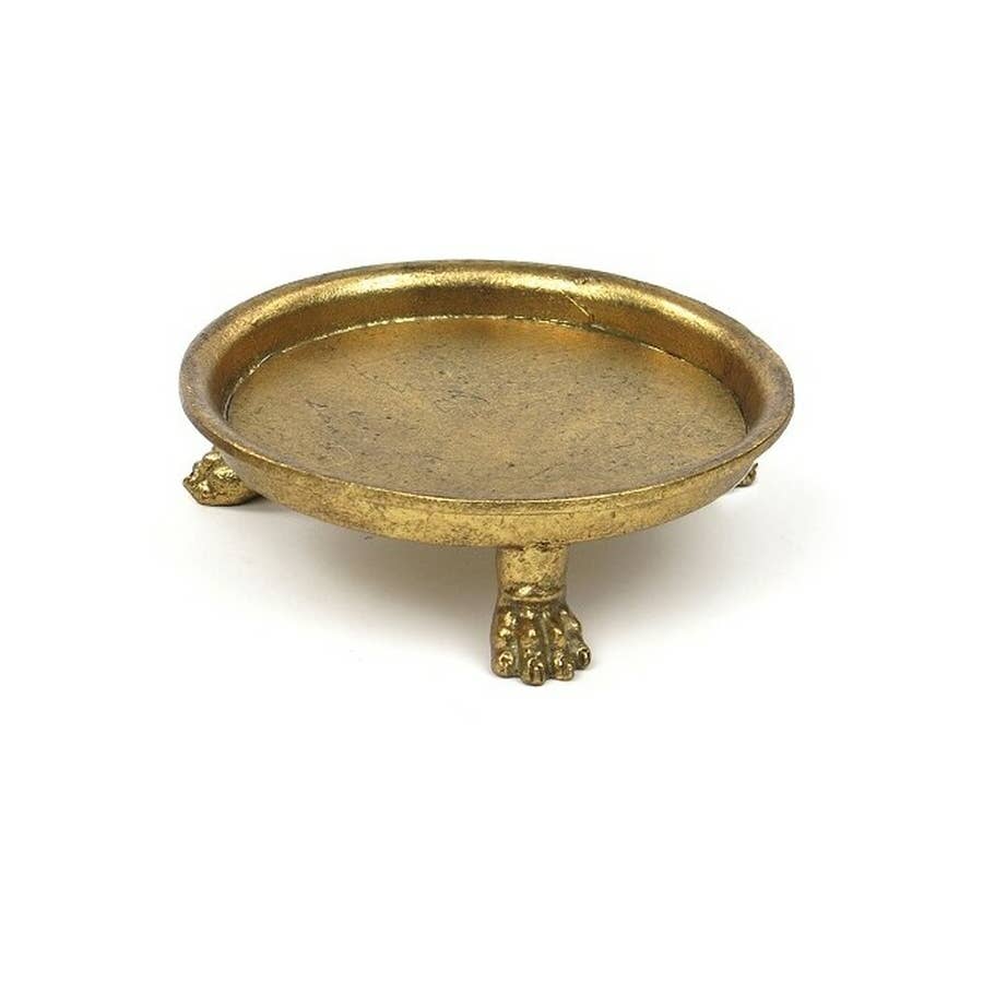 Pewter Round Claw Foot Dish with Gold Leaf: Large