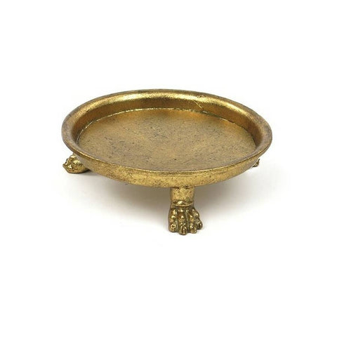 Pewter Round Claw Foot Dish with Gold Leaf: Small