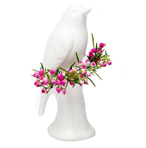 Porcelain Bird Flower Vase: Matte White