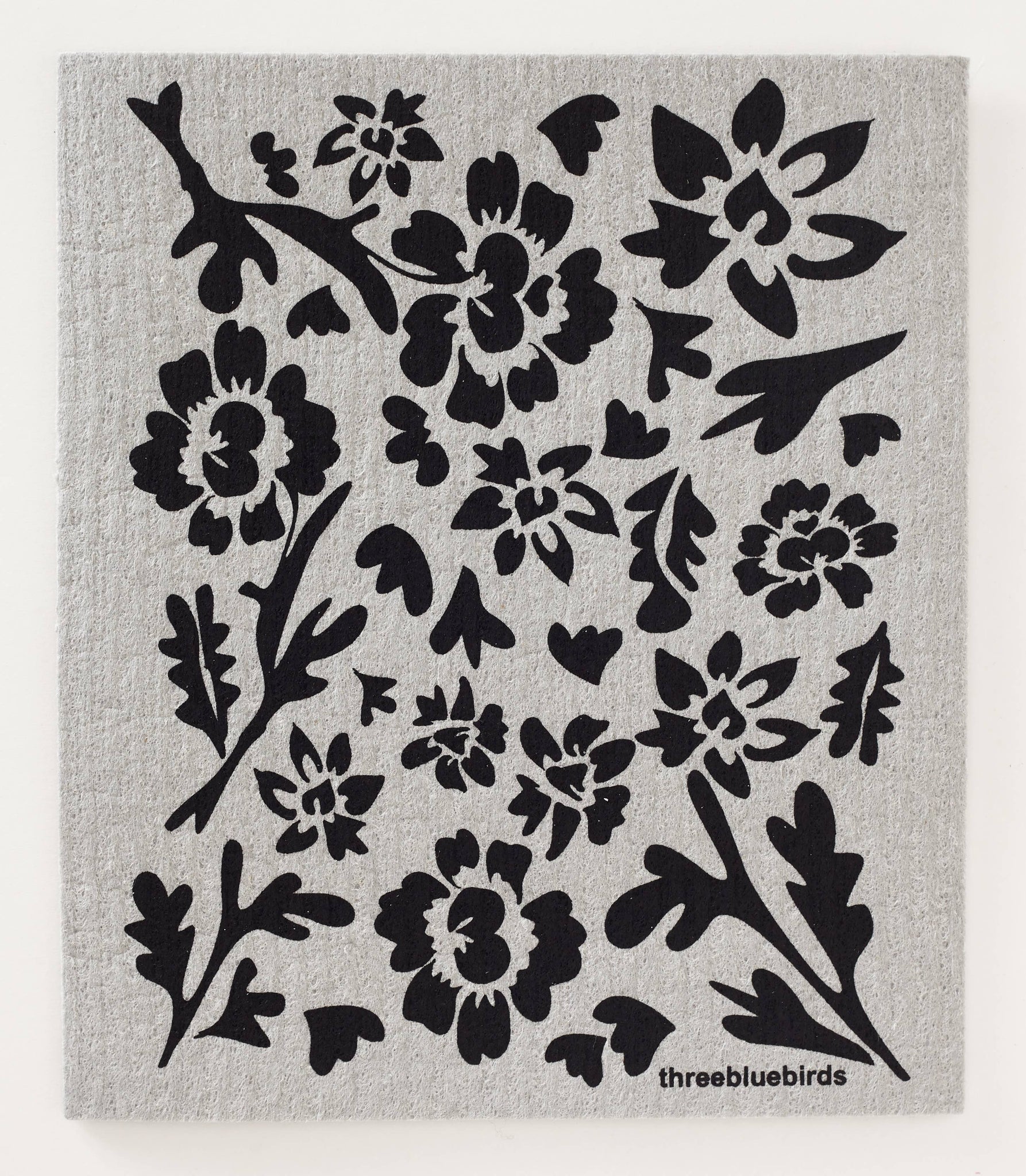 Black Flora on White Swedish Dishcloth