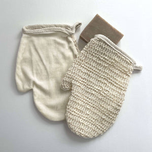 Set of 2 natural sustainable eco ramie fiber bath gloves
