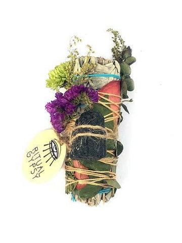 Sage Wand with Tourmaline- 4"