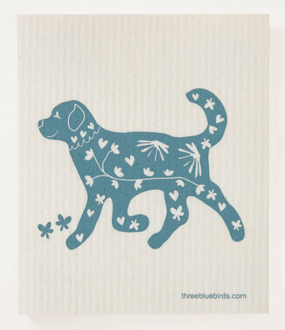 Playful Pup (Teal) Swedish Dishcloth